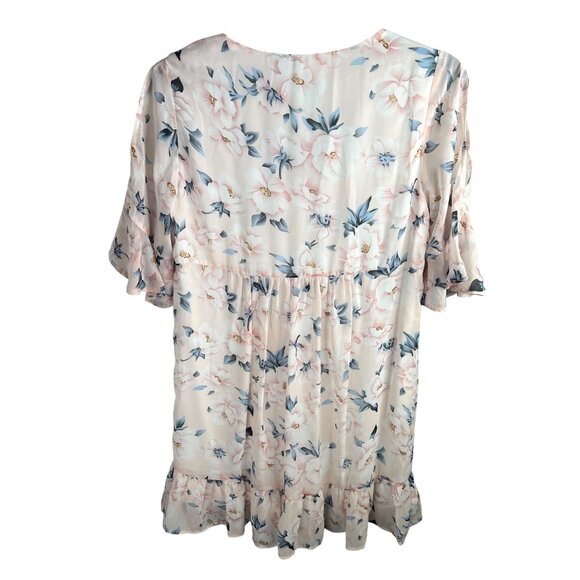 Entro Womens Floral Print Ruffle Hem Bell Short Sleeve Dress Size Large - Picture 2 of 12